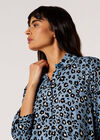 Leopard Print Swing Shirt Mini Dress, Blue, large