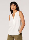 Zip Detail Sleeveless Blouse, Cream, large