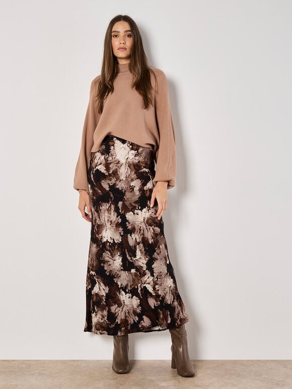 Painterly Floral Slip Maxi Skirt, Grey, large