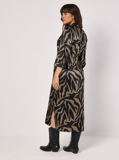 Textured Satin Zebra Midi Dress