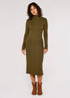 High Neck Midi Dress, Khaki, large