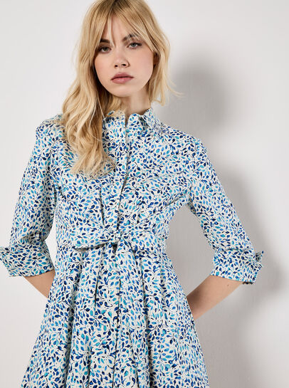 Cotton Poplin Leaf Shirt Mini Dress