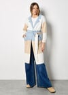 Colour Block Belted Coatigan, Stone, large