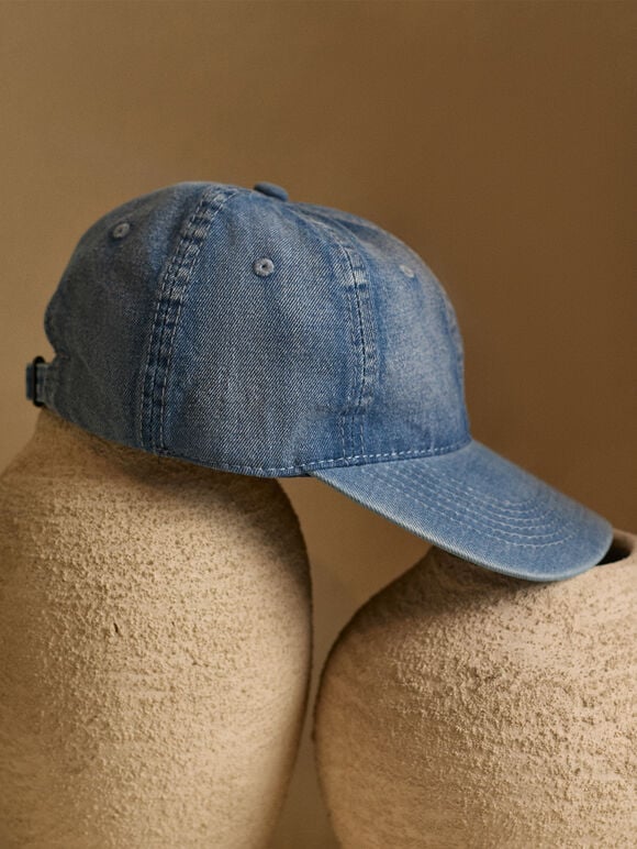 Stone Washed Denim Cap, Sky Blue, large