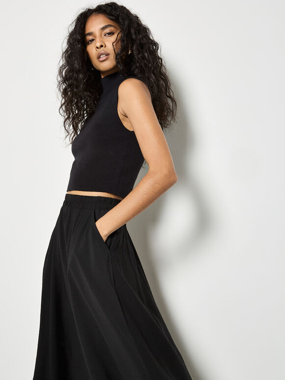 A-Line Midaxi Skirt, Black, large