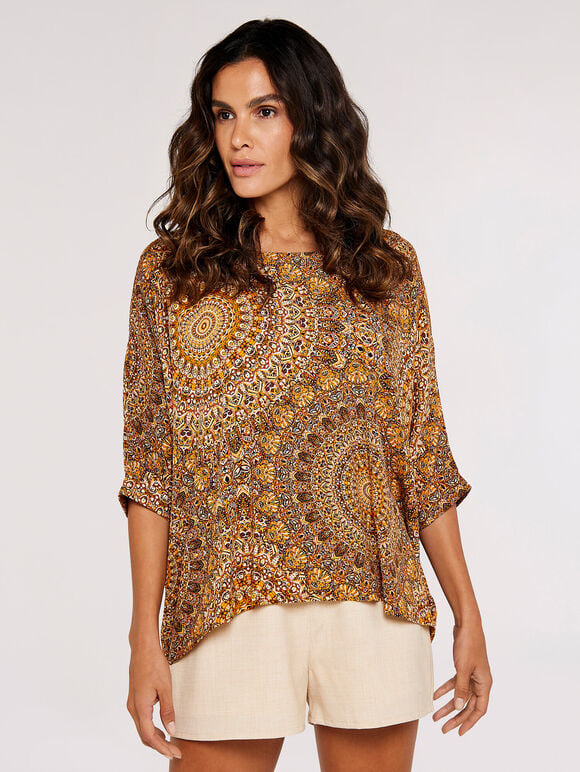 Moroccan Mandala Oversized Top, Mustard, large