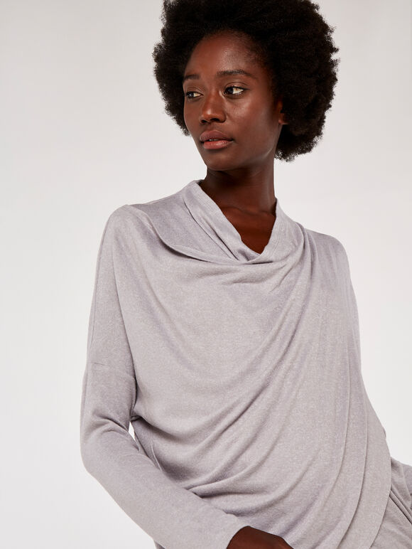 Soft Long Sleeve Wrap Over Top, Grey, large