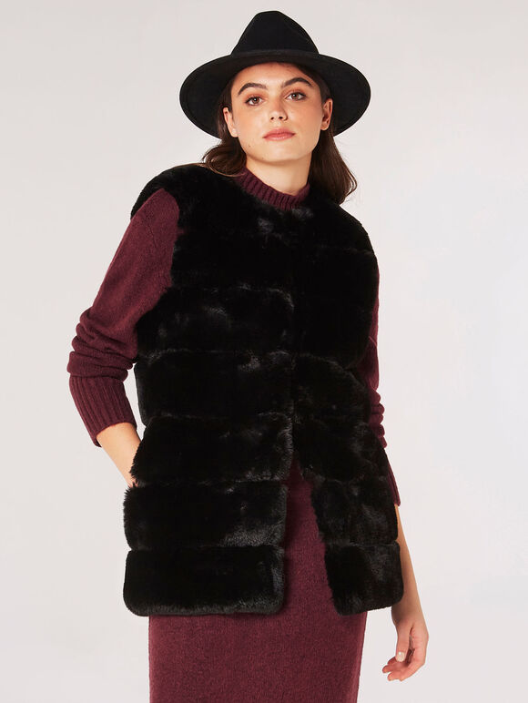 Soft Touch Faux Fur Gilet, Black, large