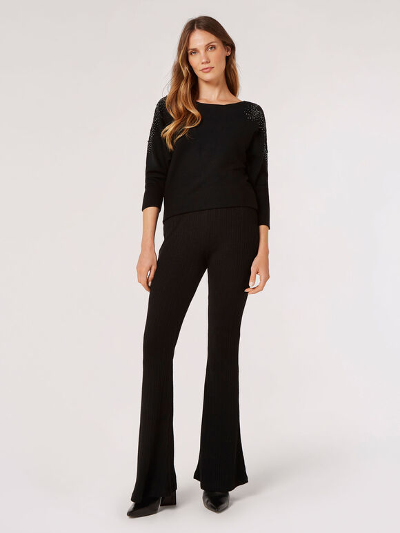 Stud & Lace Embellished Jumper, Black, large