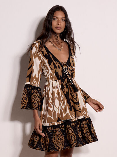 Paisley Bell Sleeve Mini Dress