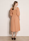 Ruffle Cotton Milkmaid Midi Dress, Peach, large