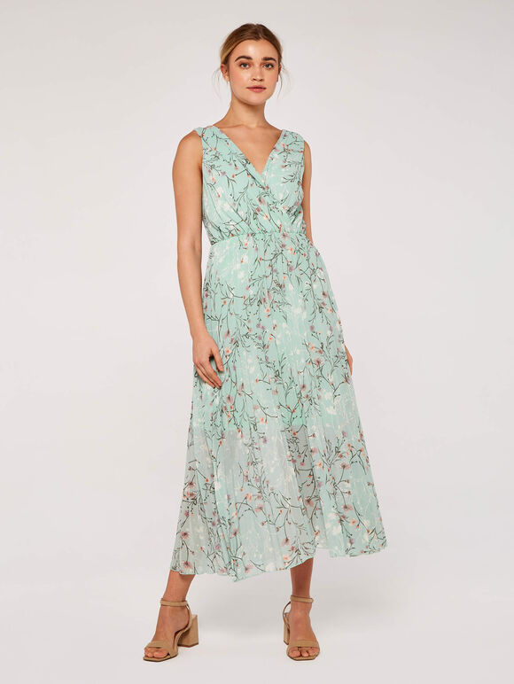 Botanical Grecian Pleat Dress, Mint, large