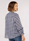 Tie-Frill Checked Shirt, Blue, large