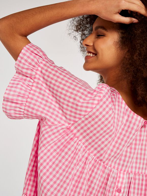 Gingham Ruffle Top, Pink, large
