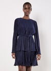 Plisse Tiered Mini Dress, Navy, large