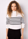 Mock Neck Stripe Jumper, White, large