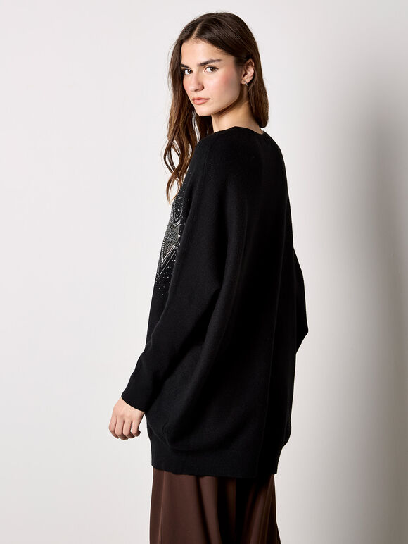 Stud Star Batwing Tunic Jumper, Black, large