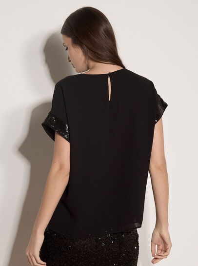 Crepe Sequin Trim T-Shirt