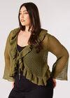 Curve Open Knit Ruffle Cardigan, Khaki, large