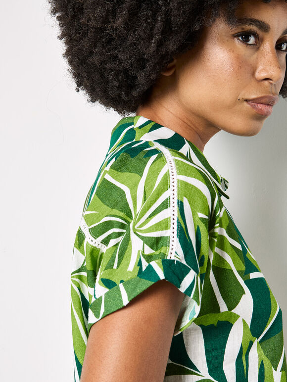 Tropical Leaf Print Shirt, Green, large