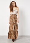 Batik Leaves Tiered Wide-Leg Trousers, Rust, large