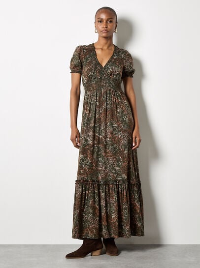 Peacock Feather Print Maxi Dress