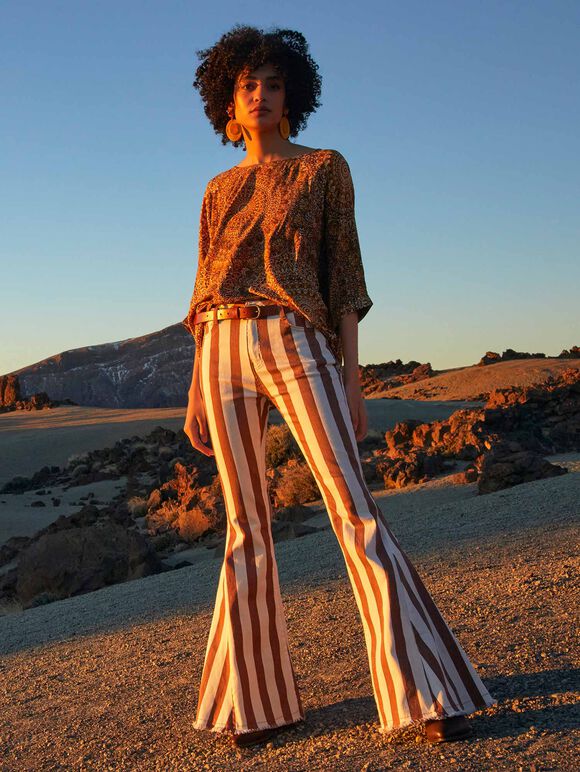 Stripe Flare Denim Jeans, Rust, large
