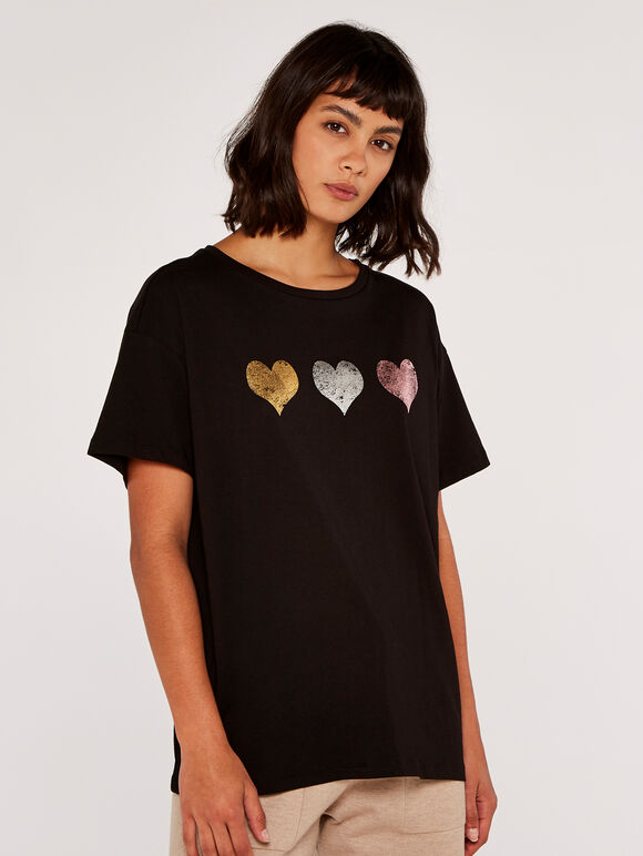 Iridescent Hearts Tshirt, Black, large