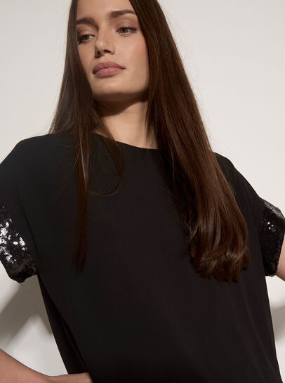 Crepe Sequin Trim T-Shirt