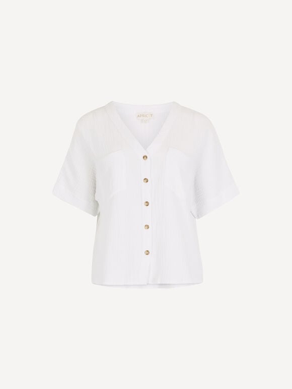 Textured V-Neck Blouse, White, large