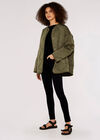 Collarless Quilted Jacket, Khaki, large