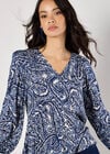 Paisley Print Shimmer Blouse, Navy, large