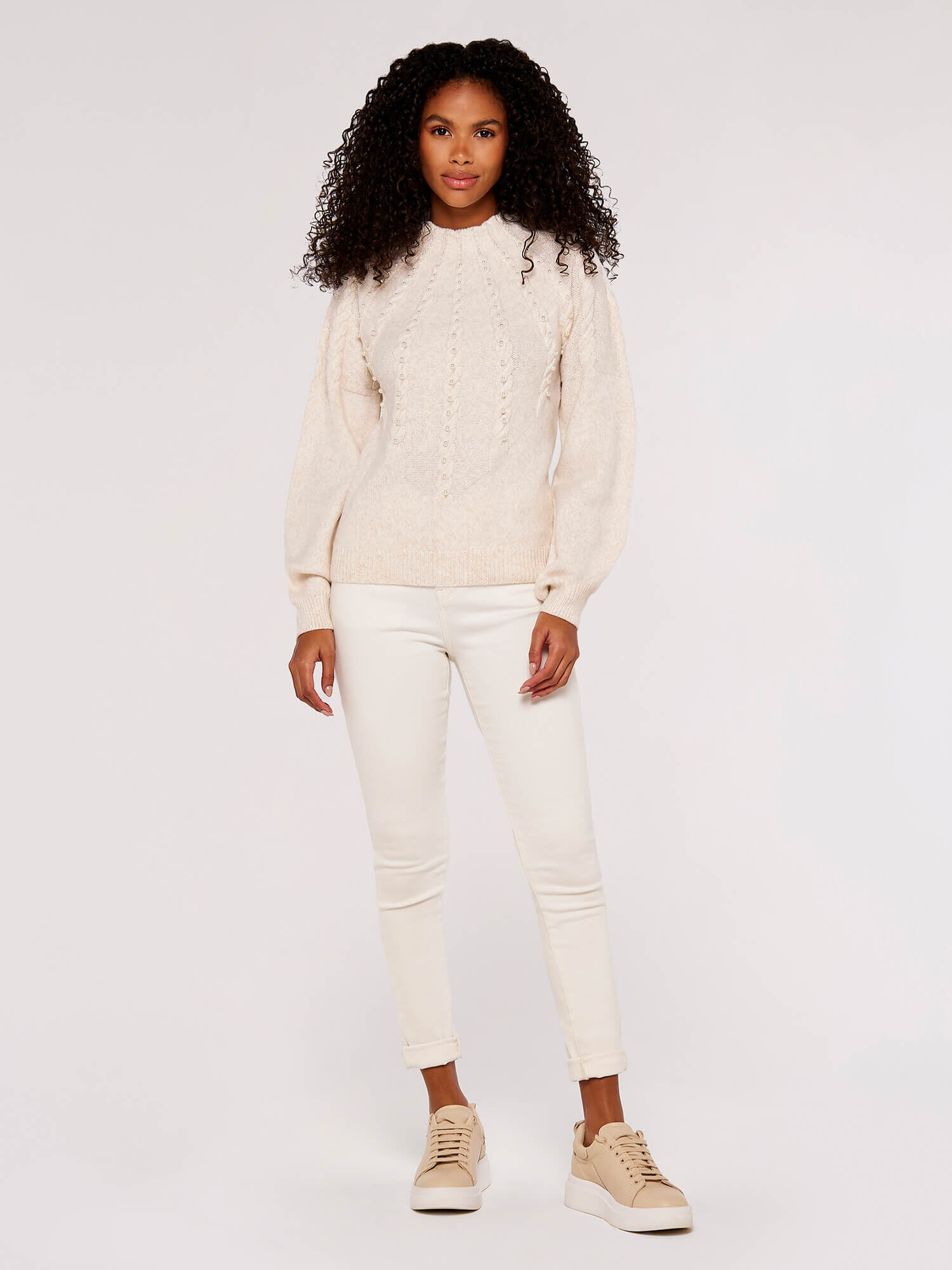Pearl Embellished Jumper Apricot Clothing