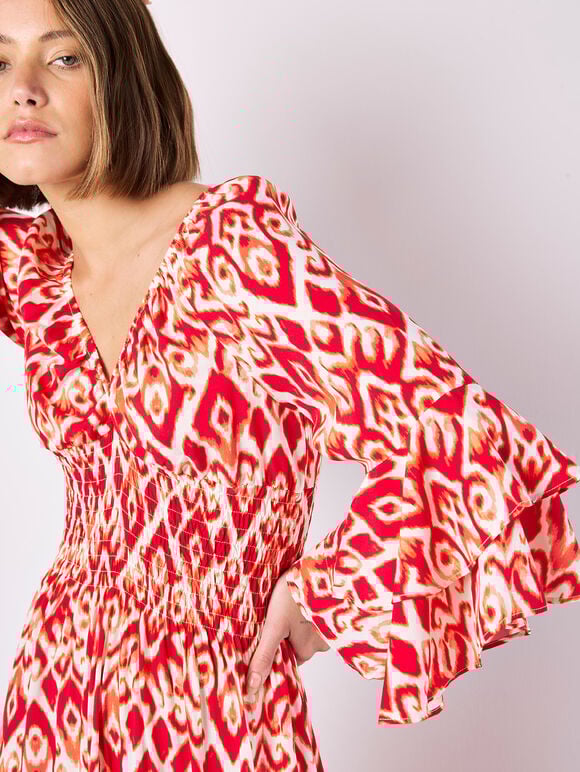 Ikat Swirls Maxi Dress, Red, large