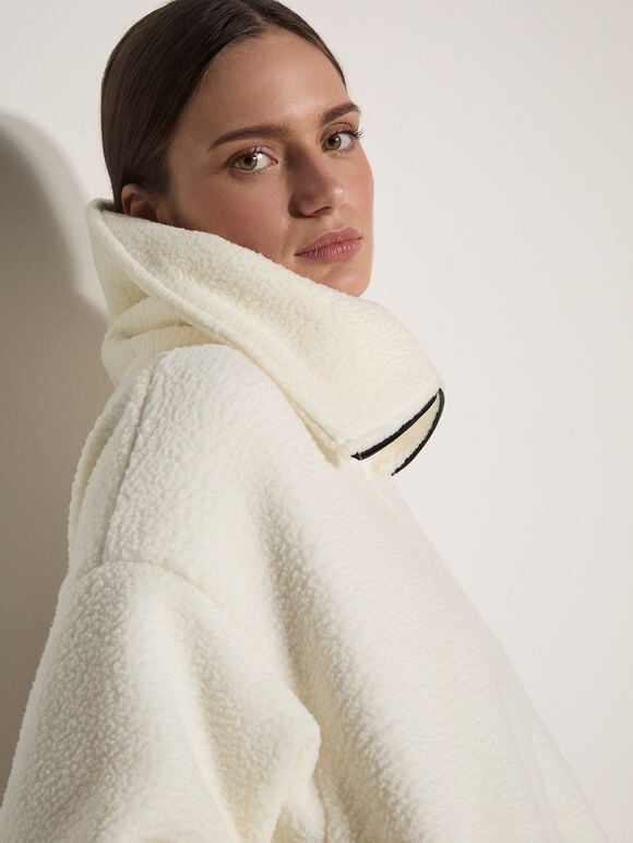 Funnel Neck Teddy Borg Fleece Jumper, White, large