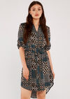  Retro Tile Print Drawstring Dress, Green, large