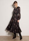 Metallic Shimmer Floral Silhouette Midi Dress, Black, large