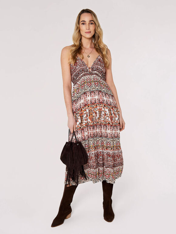 Paisley Cami Midi Dress, Rust, large