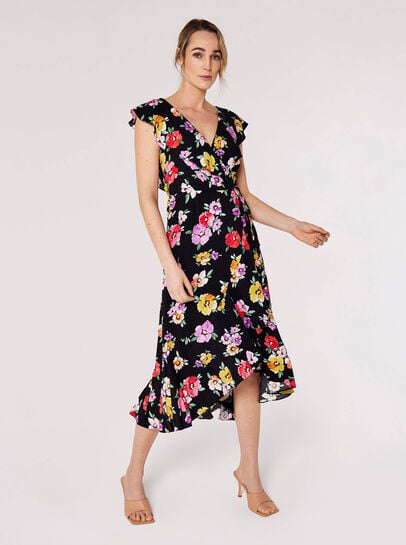 Floral Wrap Midi Dress