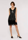 Sequin Bead Tassel Dress, Black, large