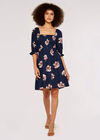 Graphic Floral Milkmaid Mini Dress, Navy, large