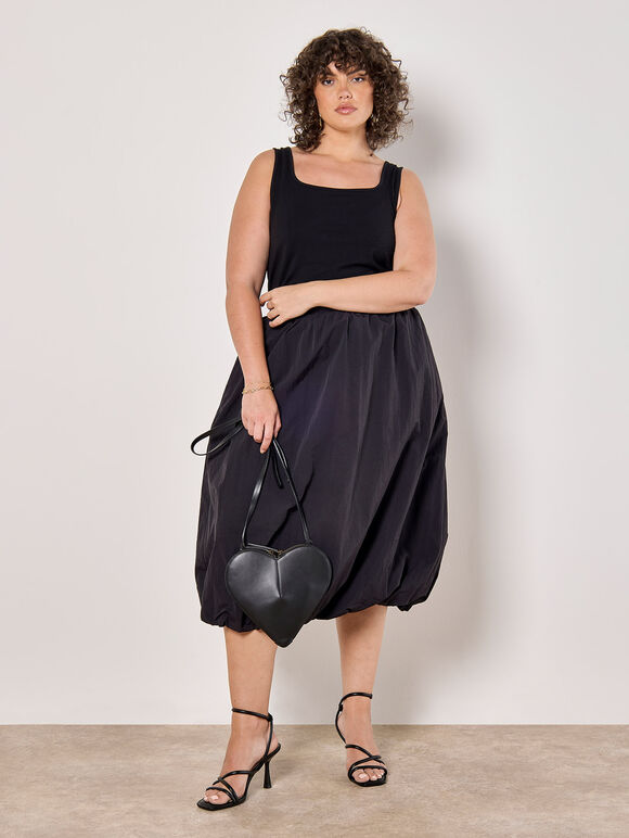 Curve Puffball Midi Skirt, Black, large
