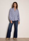 Heart Embroidered Stripe Cotton Shirt, Blue, large