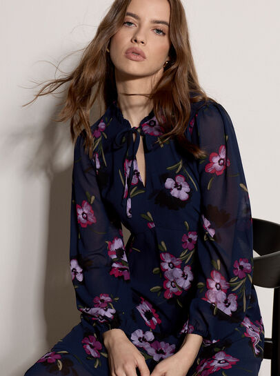 Floral Print Chiffon Midi Dress