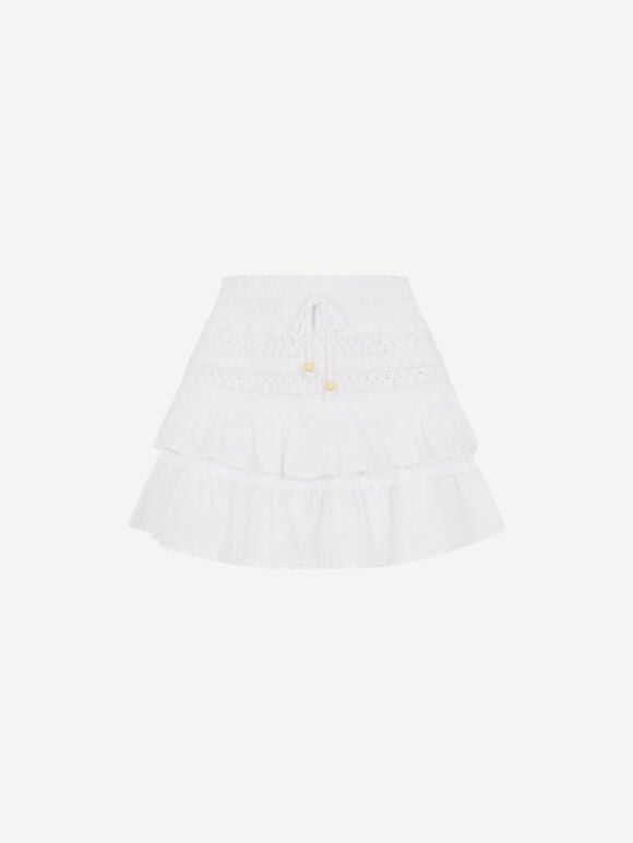 Crochet Tiered Mini Skort, White, large