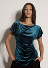 Asymmetric Ruched Velvet Top, Teal, large