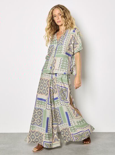 Folk Patchwork Wide Leg Trousers