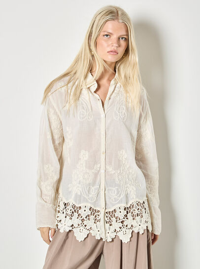 Embroidered Mesh Lace Oversized Shirt