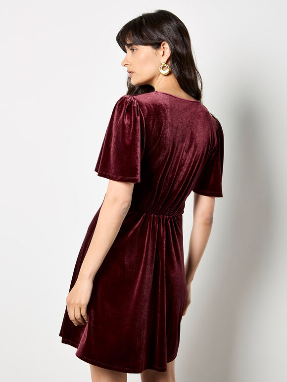 Empire Waist Velvet Mini Dress, Burgundy, large