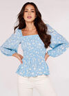 Ditsy Dot Smocked Top, Blue, large
